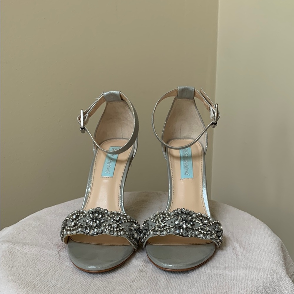 Betsey Johnson Silver Crystal Embellished Heels